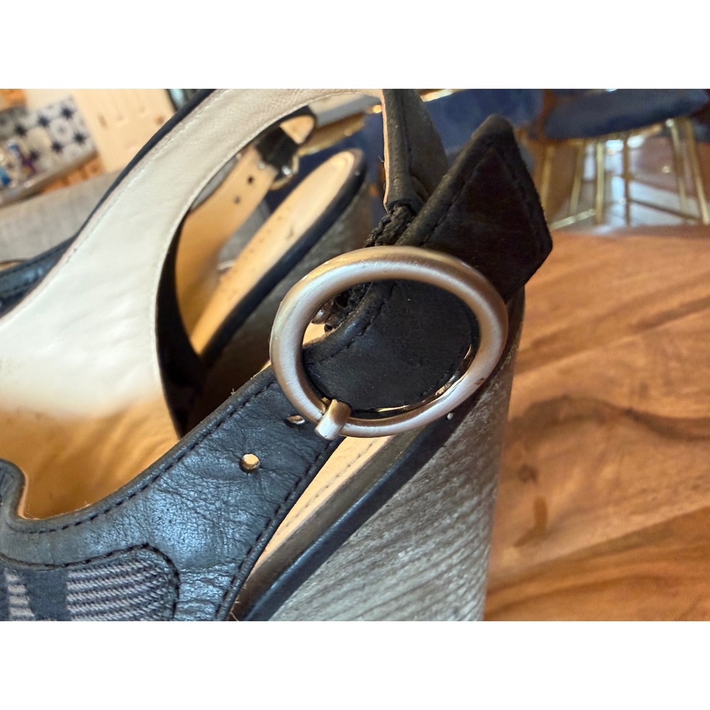 Coach Janet Signature Jacquard Wedge Sandals Black Grey Peep Toe Slingback F2080 - Picture 11 of 13